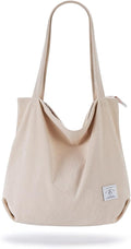 Women Corduroy Tote Bag Zipper Casual Tote's Handbag Big Capacity Shoulder Bag with Pockets